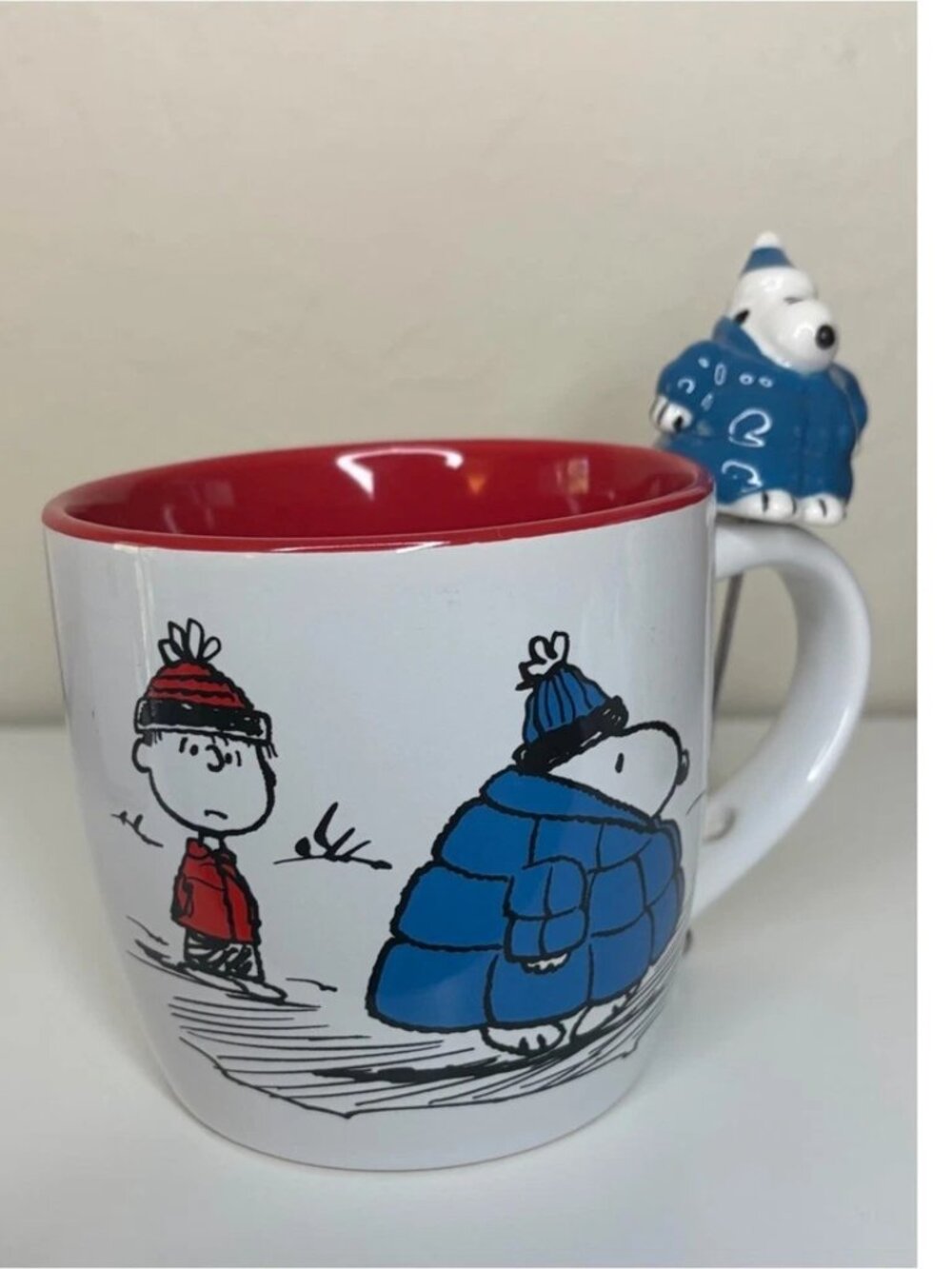 NEW Peanuts Snoopy Puffer Jacket Mug with Stirrer Coffee Tea by Zrike Brand